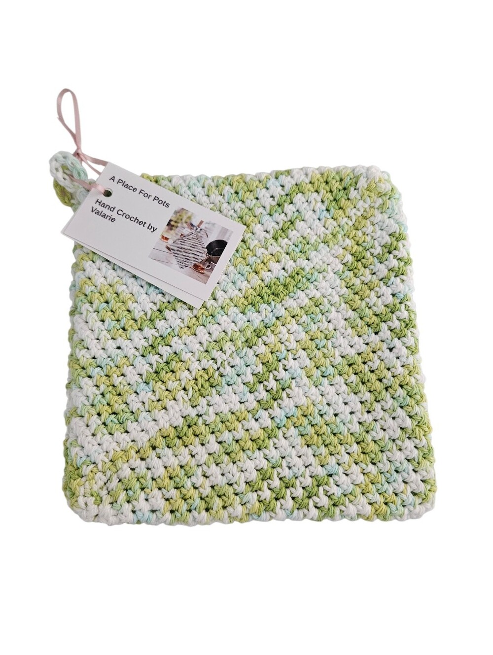 Crochet Potholder Set: The Colors Are Limeade Variations of Green and White